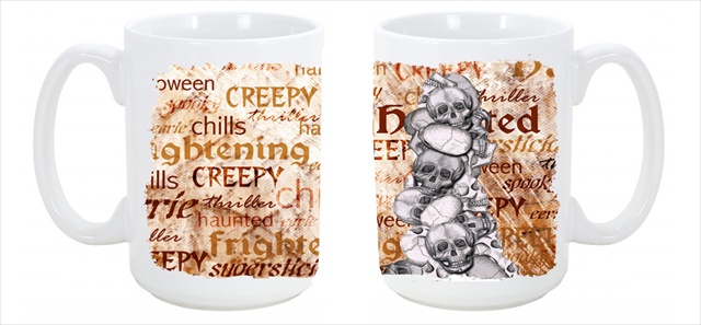 Picture of Carolines Treasures SB3012CM15 Creepy- Haunted and Frightful with skulls Halloween Dishwasher Safe Microwavable Ceramic Coffee Mug 15 oz.