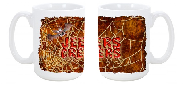 Picture of Carolines Treasures SB3018CM15 Jeepers Creepers with Bat and Spider web Halloween Dishwasher Safe Microwavable Ceramic Coffee Mug 15 oz.