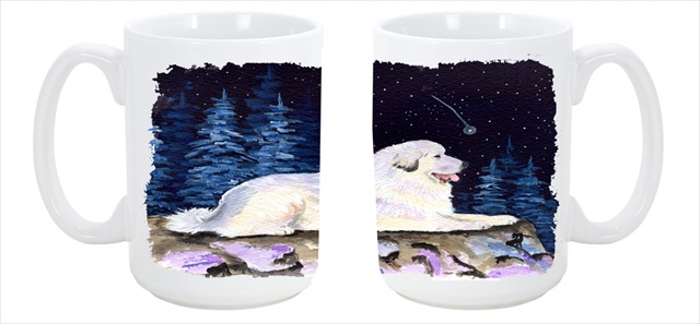 Picture of Carolines Treasures SS8438CM15 Starry Night Great Pyrenees Dishwasher Safe Microwavable Ceramic Coffee Mug 15 oz.