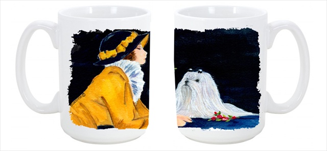 Picture of Carolines Treasures SS8537CM15 Lady with her Maltese Dishwasher Safe Microwavable Ceramic Coffee Mug 15 oz.