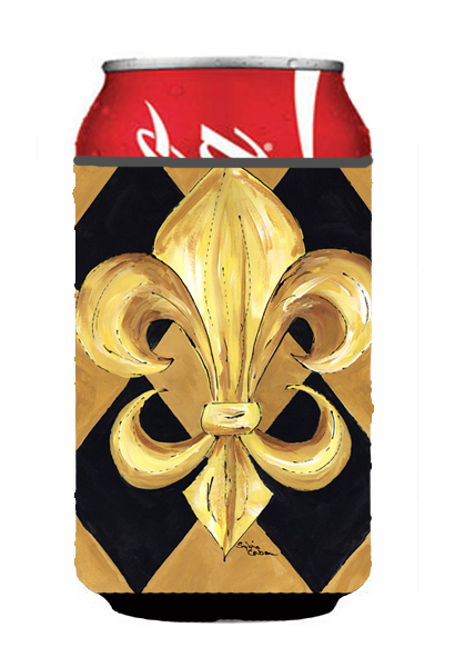 Picture of Carolines Treasures 8125CC Black and Gold Fleur de lis New Orleans Can or Bottle  Hugger