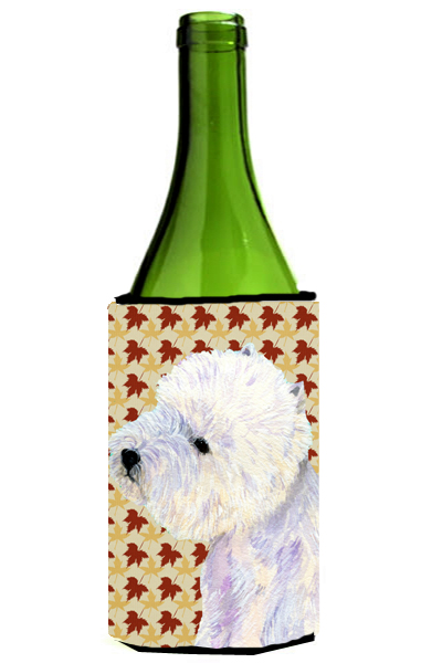 Westie Fall Leaves Portrait Wine Bottle   Hugger