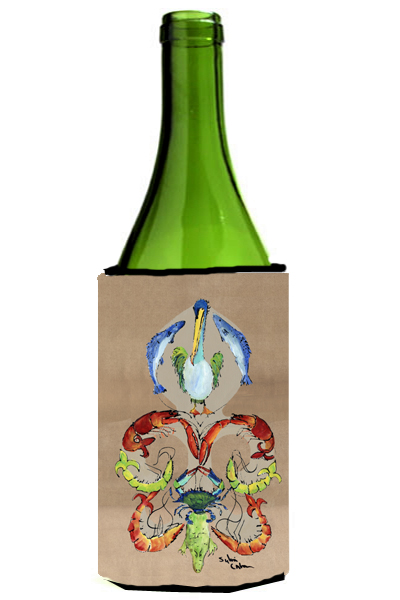 Picture of Carolines Treasures 8134LITERK Crab Shrimp Pelican Crab and Gator Fleur de lis Wine Bottle   Hugger