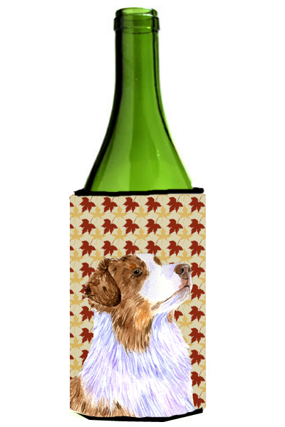 Australian Shepherd Fall Leaves Portrait Wine Bottle Hugger