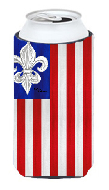Patriotic USA Fleur de lis Tall Boy Hugger