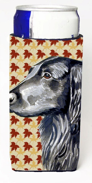 Flat Coated Retriever Fall Leaves Portrait Michelob Ultra s for slim cans