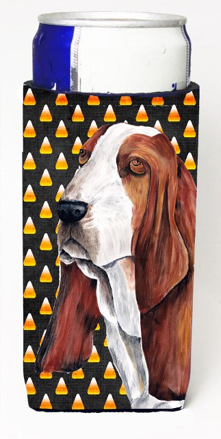 Picture of Carolines Treasures SC9182MUK Basset Hound Candy Corn Halloween Portrait Michelob Ultra s for slim cans