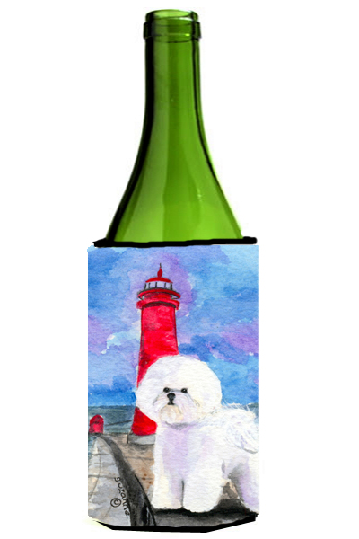 Picture of Carolines Treasures SS8891LITERK Lighthouse with Bichon Frise Wine Bottle   Hugger