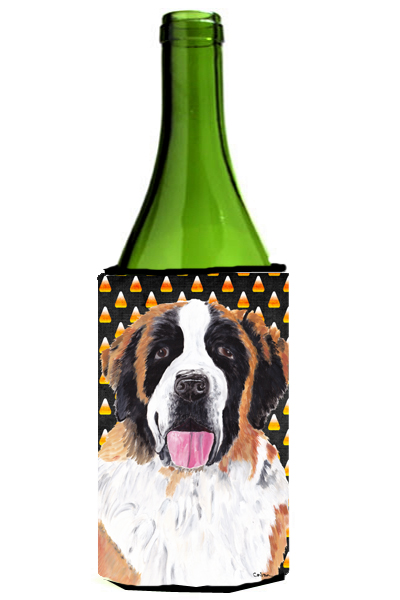 Saint Bernard Candy Corn Halloween Portrait Wine Bottle Hugger