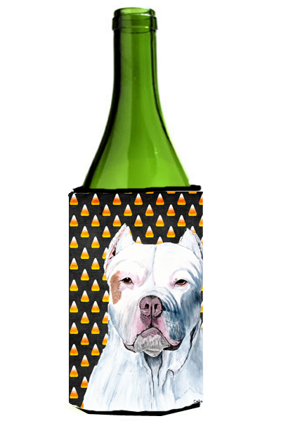 Pit Bull Candy Corn Halloween Portrait Wine Bottle   Hugger