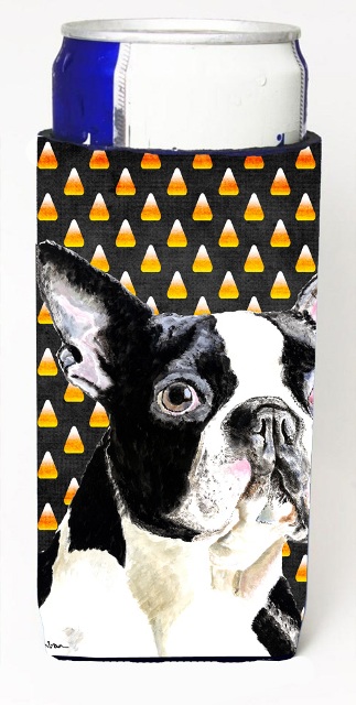 Boston Terrier Candy Corn Halloween Portrait Michelob Ultra s for slim cans