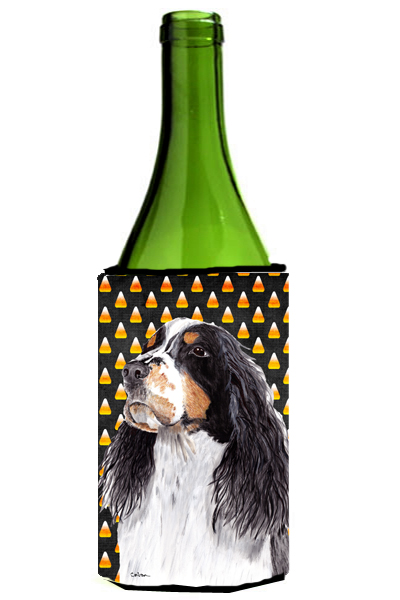 Springer Spaniel Candy Corn Halloween Portrait Wine Bottle Hugger