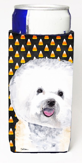Bichon Frise Candy Corn Halloween Portrait Michelob Ultra s for slim cans