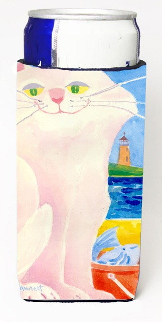Picture of Carolines Treasures 6018MUK Big White Cat At The Beach Michelob Ultra s For Slim Cans - 12 oz.