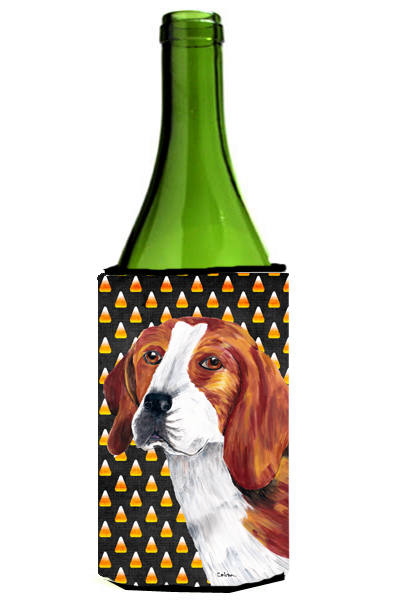 Picture of Carolines Treasures SC9179LITERK Beagle Candy Corn Halloween Portrait Wine Bottle  Hugger - 24 oz.