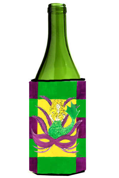 Picture of Carolines Treasures 8162LITERK Mardi Gras Blonde Mermad With Mask Wine Bottle  Hugger - 24 oz.