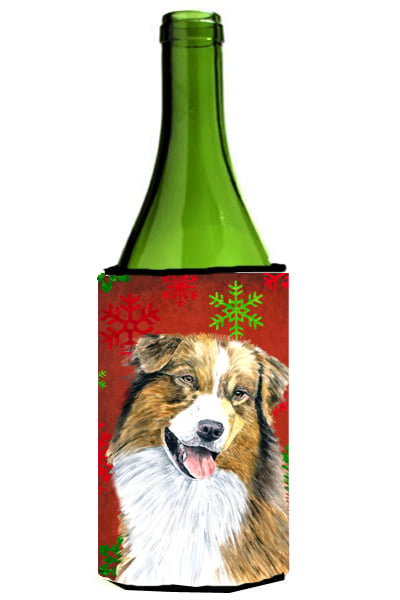 Australian Shepherd Snowflakes Christmas Wine Bottle  Hugger - 24 oz.