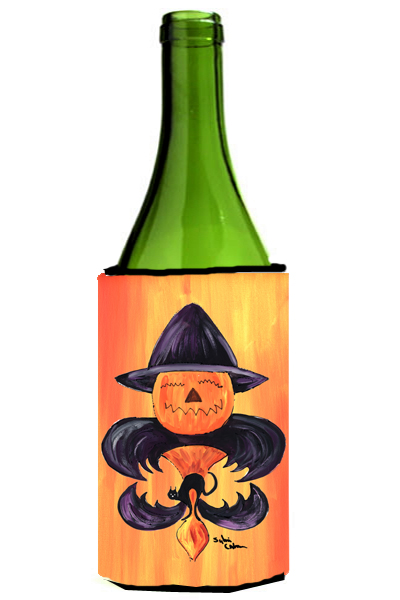 Picture of Carolines Treasures 8183LITERK Halloween Pumpkin And Bat Fleur De Lis Wine Bottle  Hugger - 24 oz.