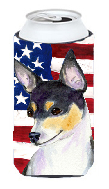 Usa American Flag With Fox Terrier Tall Boy Hugger - 22 To 24 oz.