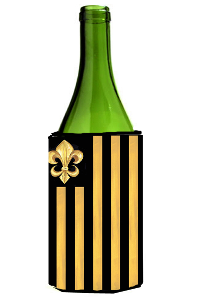 Picture of Carolines Treasures 8198LITERK Black Gold Fleur De Lis Nation Wine Bottle  Hugger - 24 oz.
