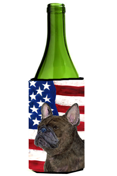 Usa American Flag With French Bulldog Wine Bottle  Hugger - 24 oz.