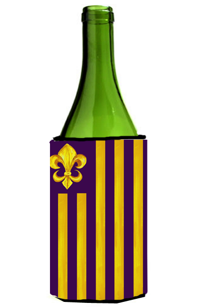 Picture of Carolines Treasures 8201LITERK Purple And Gold Fleur De Lis Wine Bottle  Hugger - 24 oz.