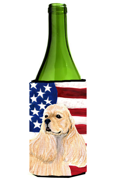 Usa American Flag With Cocker Spaniel Wine Bottle  Hugger - 24 oz.
