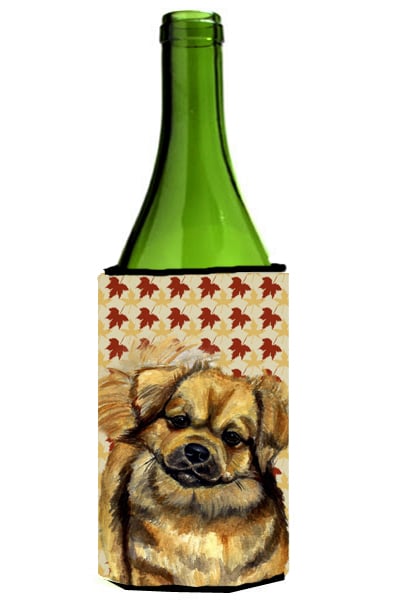 Tibetan Spaniel Fall Leaves Portrait Wine Bottle Hugger - 24 oz.