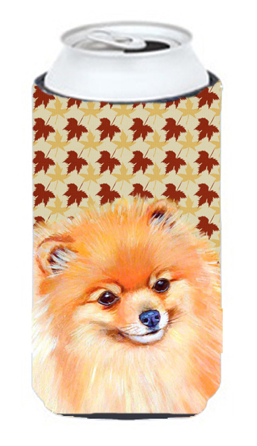 Pomeranian Fall Leaves Portrait Tall Boy Hugger - 22 To 24 oz.