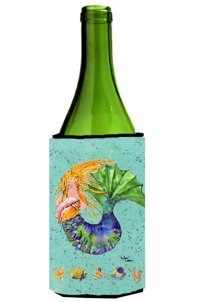 Picture of Carolines Treasures 8336LITERK Blonde Mermaid On Teal Wine Bottle  Hugger - 24 oz.