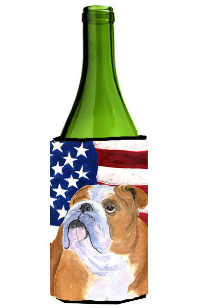 Usa American Flag With Bulldog English Wine Bottle  Hugger - 24 oz.