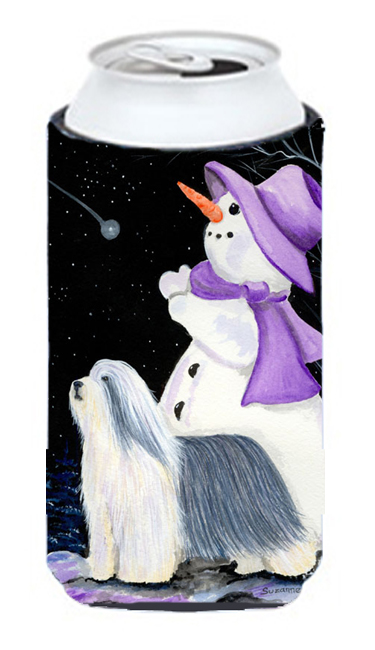 Snowman With Bearded Collie Tall Boy   Hugger - 22 To 24 oz.