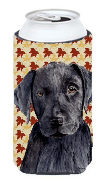 Labrador Black Fall Leaves Portrait Tall Boy   Hugger - 22 To 24 oz.