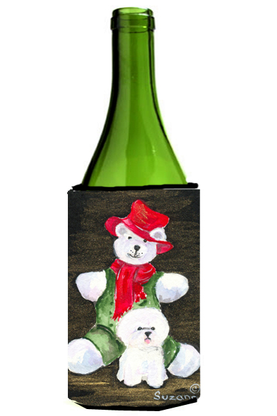 Picture of Carolines Treasures SS8948LITERK Bichon Frise With Teddy Bear Wine Bottle   Hugger - 24 oz.
