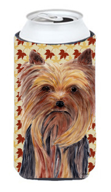 Yorkie Fall Leaves Portrait Tall Boy Hugger - 22 To 24 oz.