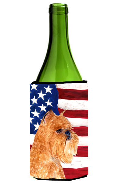 Usa American Flag With Brussels Griffon Wine Bottle   Hugger - 24 oz.
