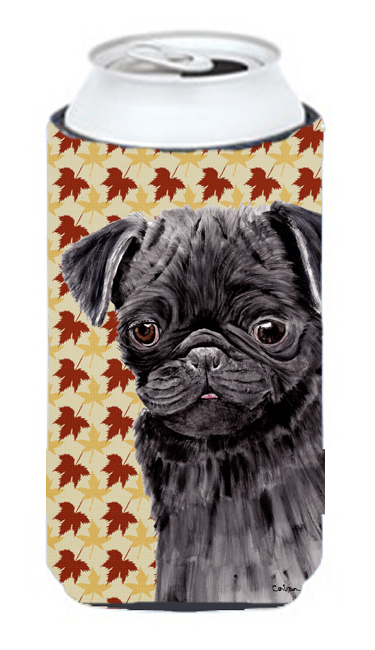 Pug Black Fall Leaves Portrait Tall Boy   Hugger - 22 To 24 oz.