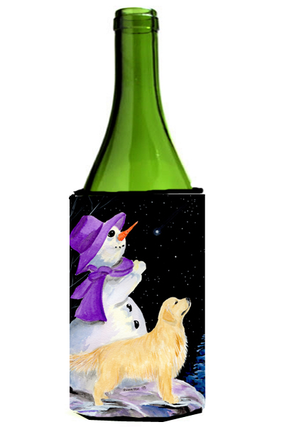 Picture of Carolines Treasures SS8950LITERK Snowman With Golden Retriever Wine Bottle   Hugger - 24 oz.