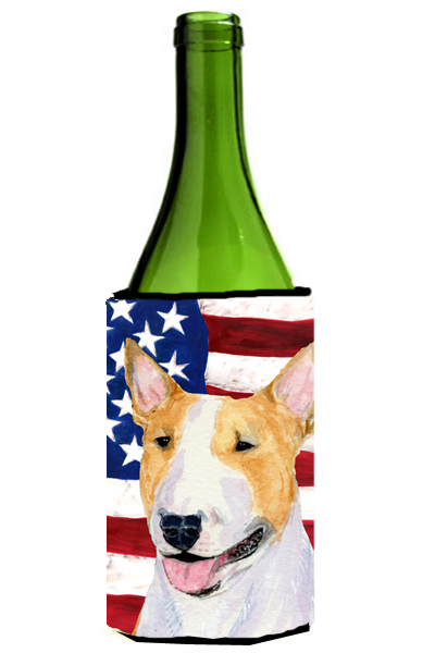 Usa American Flag With Bull Terrier Wine Bottle   Hugger - 24 oz.