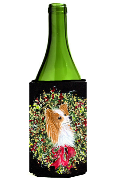 Picture of Carolines Treasures SS8953LITERK Christmas Wreath Papillon Wine Bottle   Hugger - 24 oz.