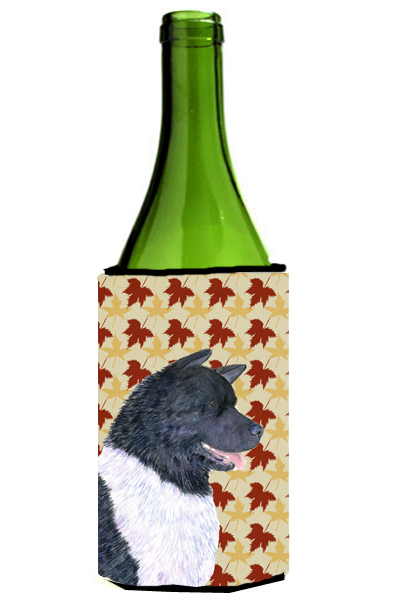 Akita Fall Leaves Portrait Wine Bottle   Hugger - 24 oz.