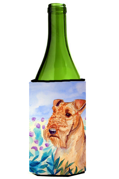 Picture of Carolines Treasures 7007LITERK Airedale Terrier In Flowers Wine Bottle   Hugger - 24 oz.