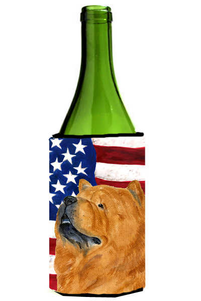 Usa American Flag With Chow Chow Wine Bottle   Hugger - 24 oz.