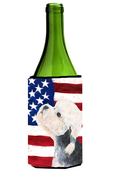 Usa American Flag With Dandie Dinmont Terrier Wine Bottle   Hugger - 24 oz.