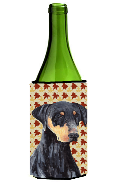 Doberman Fall Leaves Portrait Wine Bottle   Hugger - 24 oz.