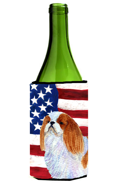 Usa American Flag With English Toy Spaiel Usa Wine Bottle   Hugger - 24 oz.