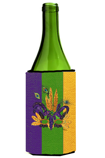 Picture of Carolines Treasures 8364LITERK Mardi Grass Feathered Mask Wine bottle sleeve Hugger - 24 oz.