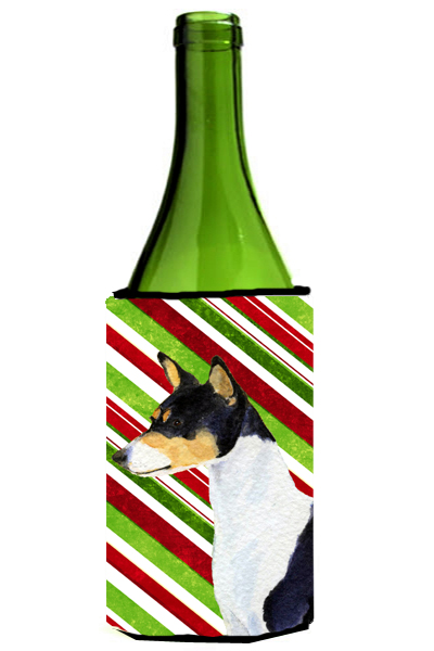 Basenji Candy Cane Holiday Christmas Wine bottle sleeve Hugger - 24 oz.