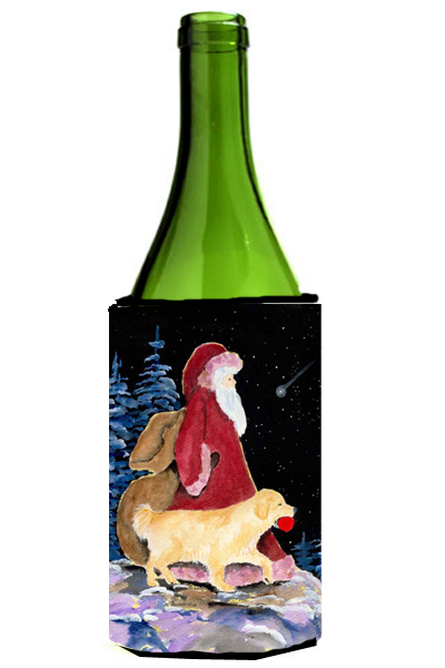 Picture of Carolines Treasures SS8973LITERK Santa Claus With Golden Retriever Wine bottle sleeve Hugger - 24 oz.