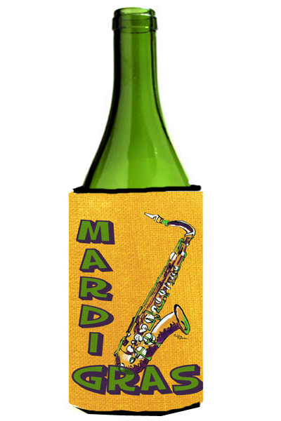 Picture of Carolines Treasures 8366LITERK Mardi Grass And Saxaphone Wine bottle sleeve Hugger - 24 oz.